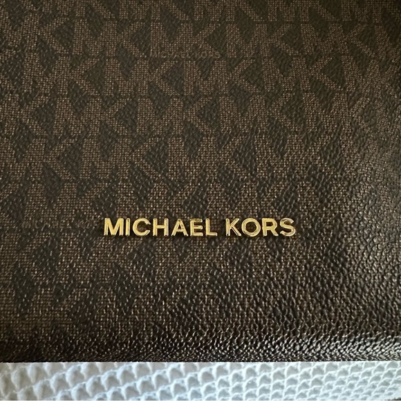 Michael Kors Fulton Large Signature Charm Hobo Shoulder Bag Tote Brown MK Logo - Picture 11 of 16